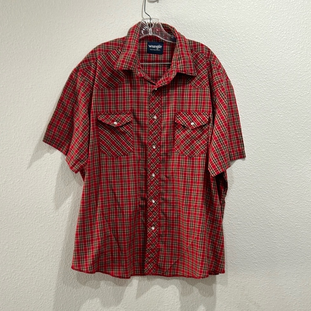 Vintage - Wrangler - Pearl Snap Short Sleeve Red Plaid Western Shirt - Size XXL